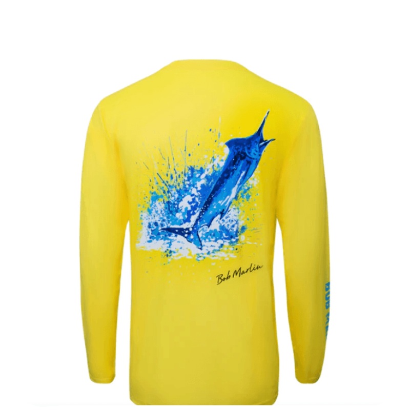 BOB MARLIN GEAR Men's Performance Shirt Ocean Marlin - Yellow - Medium