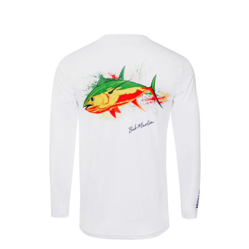 BOB MARLIN GEAR Men's Performance Shirt Rasta Tuna - White - Large