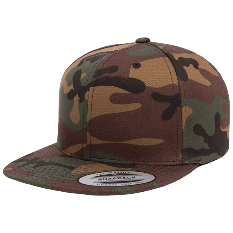 FLEXFIT YP Classics Premium Snapback Camo Cap - Green Camo | Snapback Closure | 65% Polyester 35% Cotton