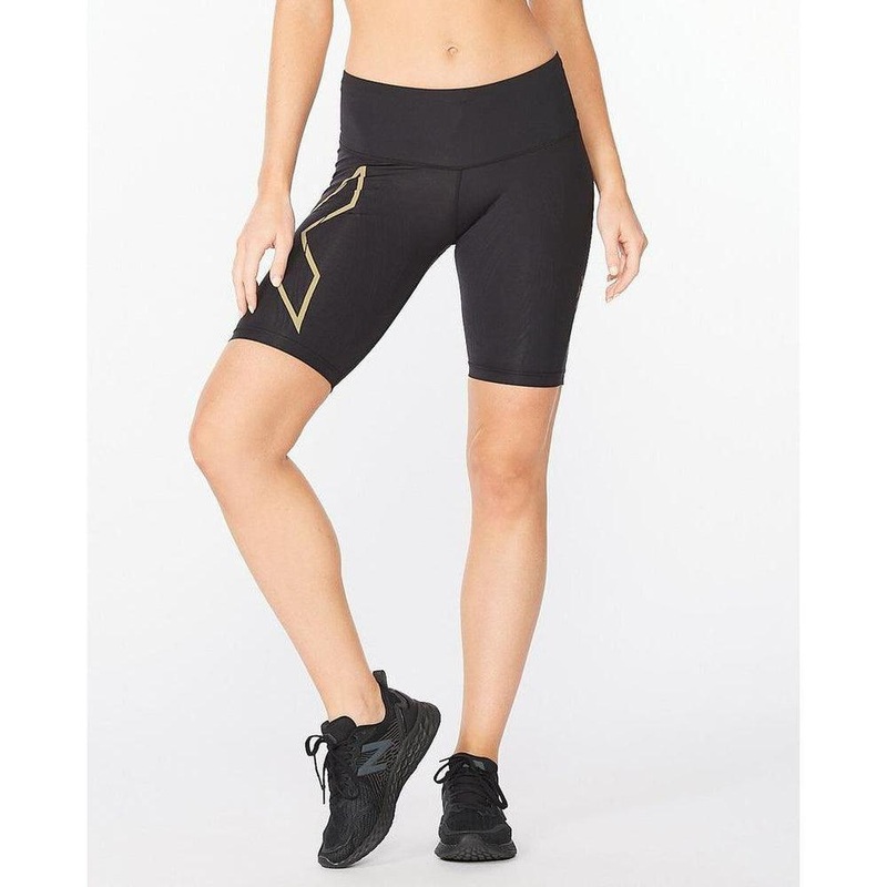 2XU Women's Light Speed Mid-Rise Compression Shorts - Black/Gold Reflective