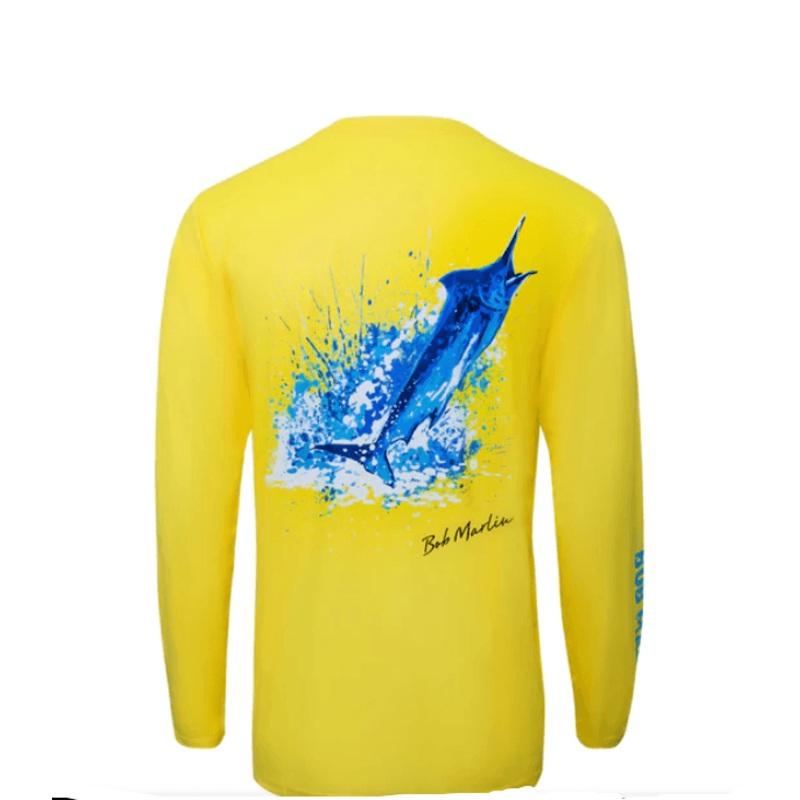 BOB MARLIN GEAR Men's Performance Shirt Ocean Marlin - Yellow Large