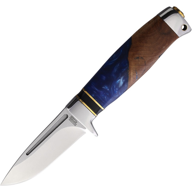 Rough Ryder Fixed Blade Knife Brown/Blue Resin/Wood Stainless Clip Point 2239- On Sale