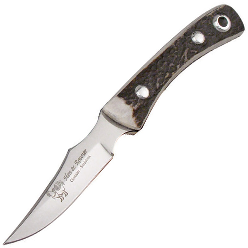 Hen & Rooster Caper Stag Fixed Blade Knife Brown Stag Stainless Clip Point 5025