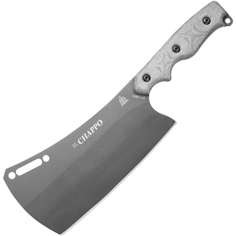 TOPS El Chappo Cleaver Fixed Blade Knife Black Micarta 1095 w/ Sheath ECHA02