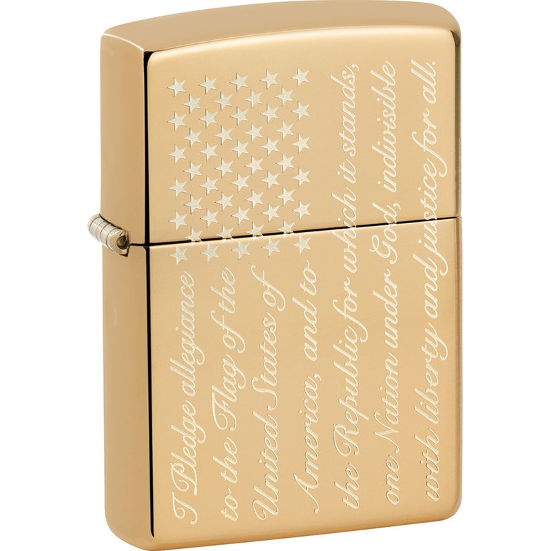 Zippo Pledge Of Allegiance Flag Design High Polish Brass USA Made Lighter 70421