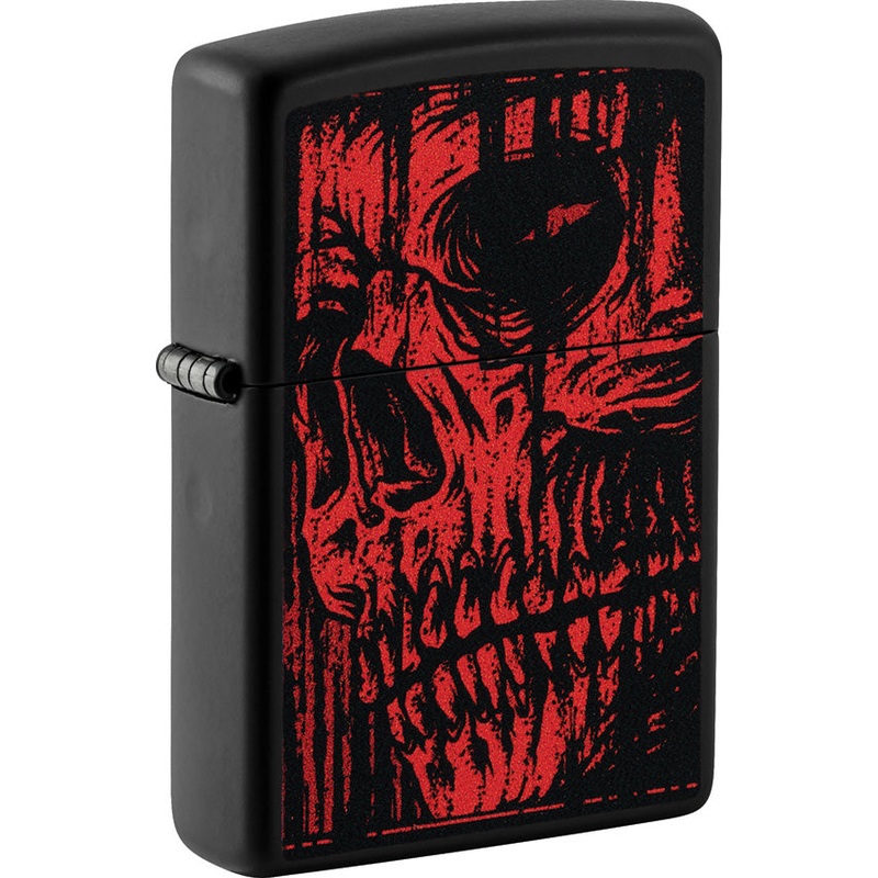 Zippo Red Skull Design Black Matte Windless USA Made Lighter 71858
