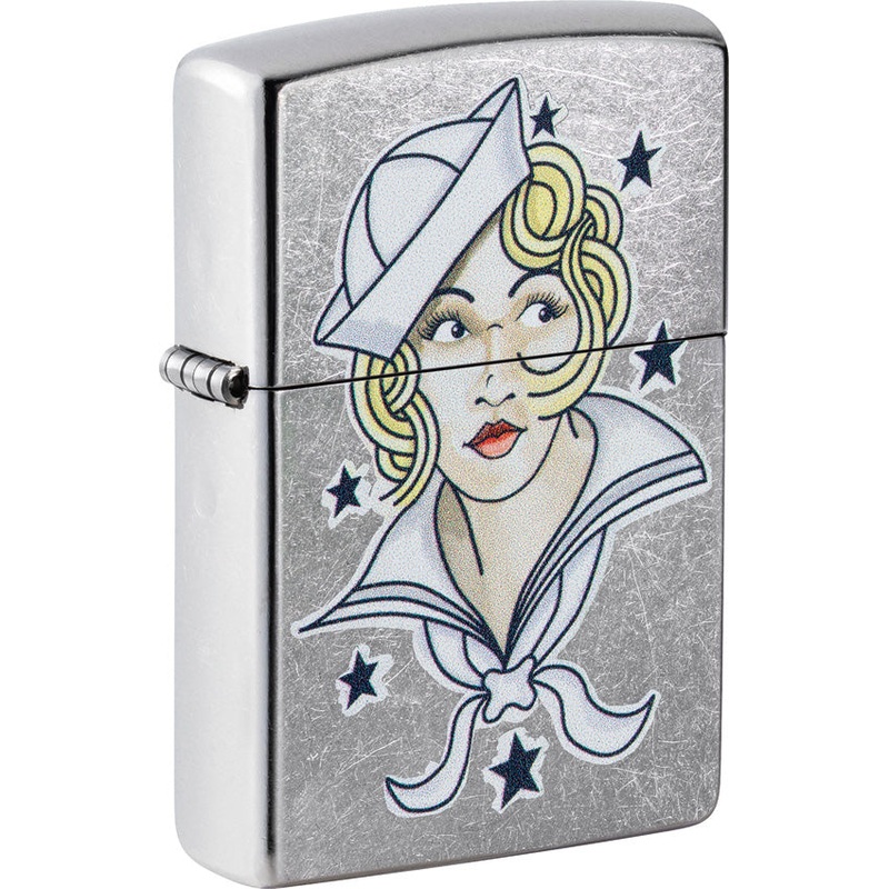Zippo Sailor Girl Tattoo Design Street Chrome Windless USA Made Lighter 71872