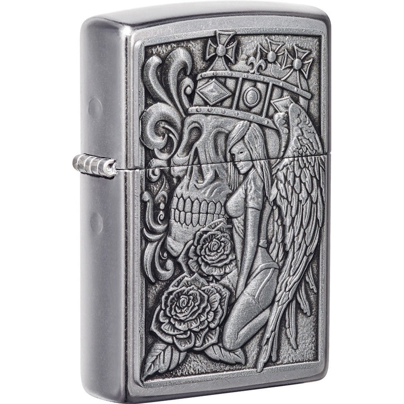 Zippo Skull And Angel Design Street Chrome 2.25" Pocket Lighter Windproof 19938
