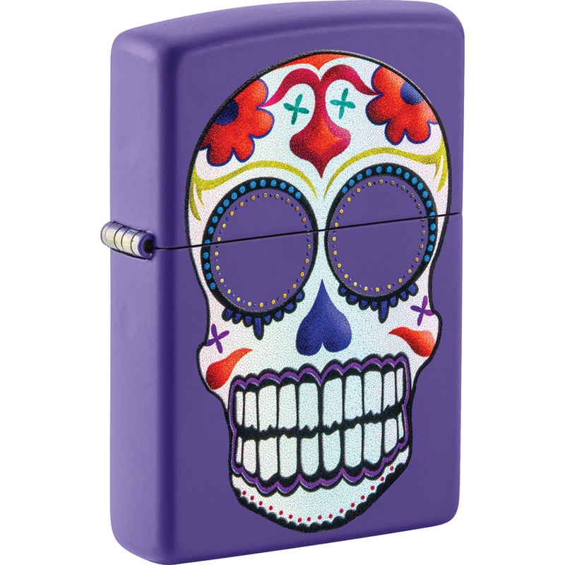 Zippo Sugar Skull Design Purple Matte Pocket Lighter Windproof 23698