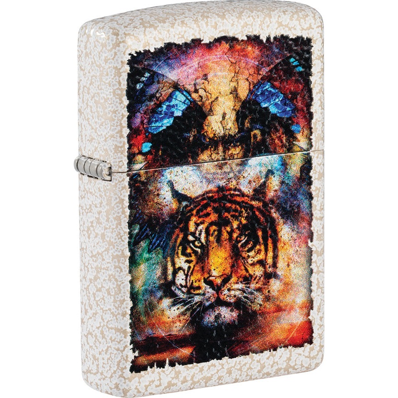 Zippo Tiger Design White Pocket Lighter 2.25" Mercury Glass Windproof 70419