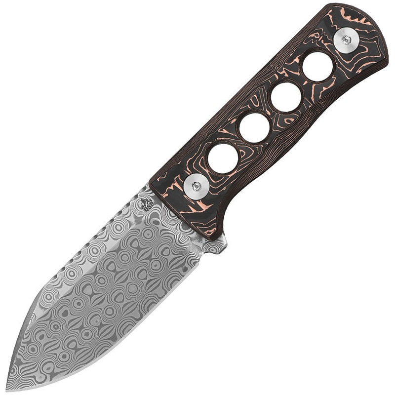 QSP Knife Canary Fixed Blade Neck Knife Copper Foil Carbon Fiber Damascus 141F
