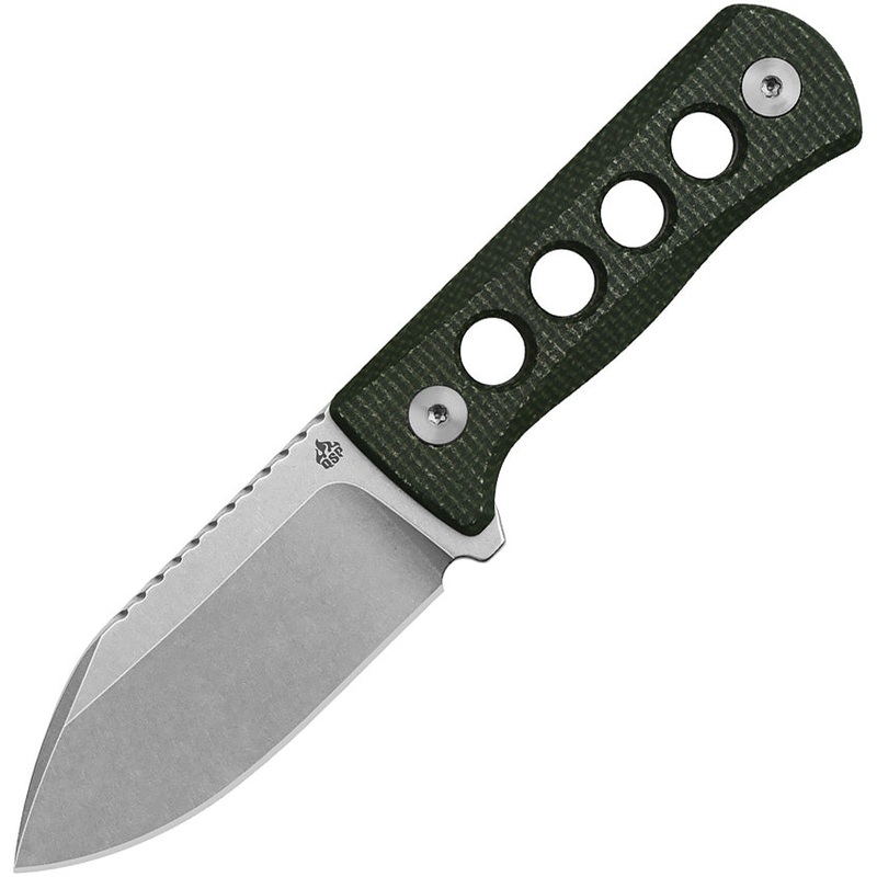 QSP Knife Canary Fixed Blade Neck Knife Green Micarta Stonewash 14C28N 141C1