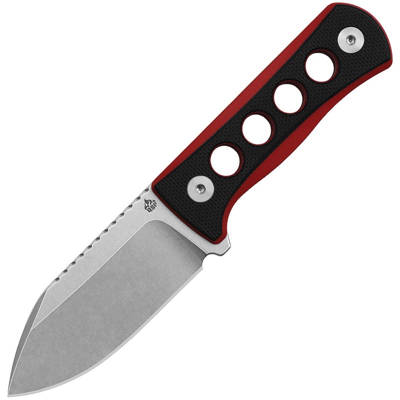 QSP Knife Canary Fixed Blade Neck Knife Red & Black G10 Stonewash 14C28N 141B1