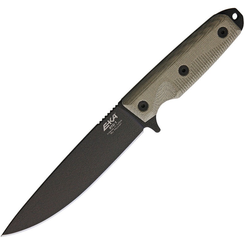 EKA RTG-1 Tan Canvas Micarta 1095HC Drop Point Fixed Blade Knife w/ Sheath 50020