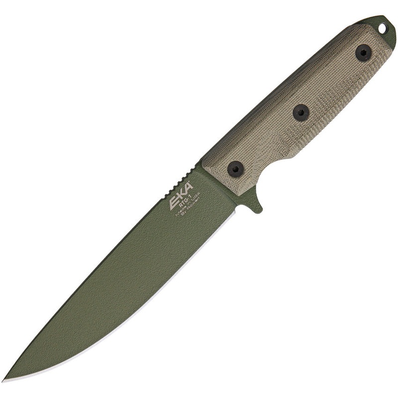 EKA RTG-1 Tan Micarta OD Green 1095HC Drop Pt Fixed Blade Knife w/ Sheath 50180