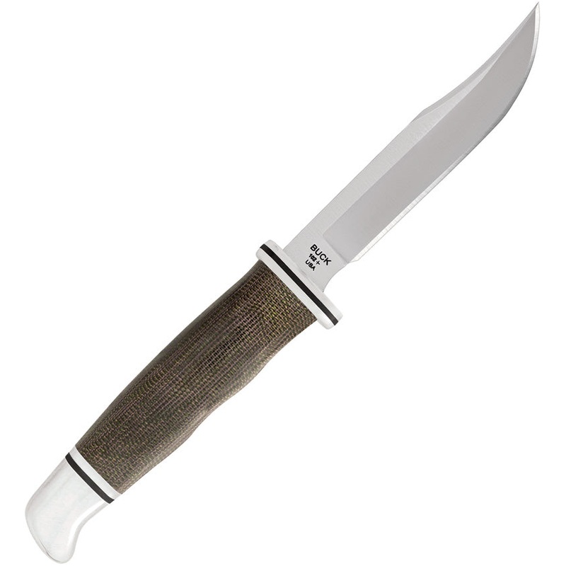 Buck Woodsman Pro Green Canvas Micarta S35VN Fixed Blade Knife w/ Belt Sheath 102GRS1