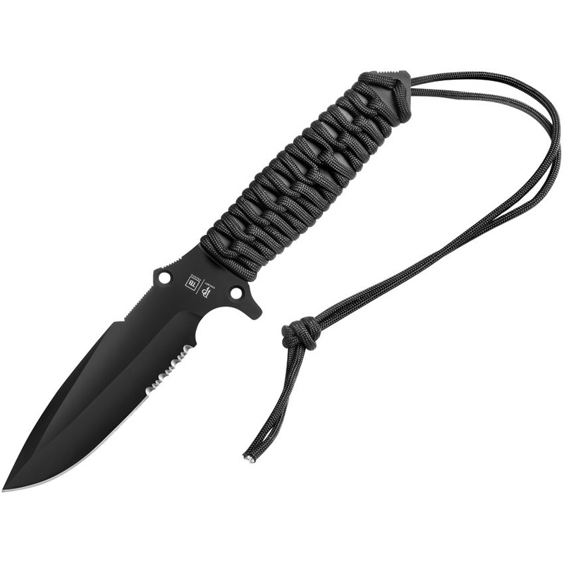 TB Outdoor Survival Black Wrapped Partially Serrated MOX Fixed Blade Knife 001