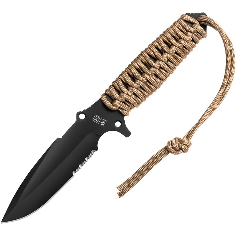 TB Outdoor Survival Coyote Brown Wrapped Serrated MOX Fixed Blade Knife 004