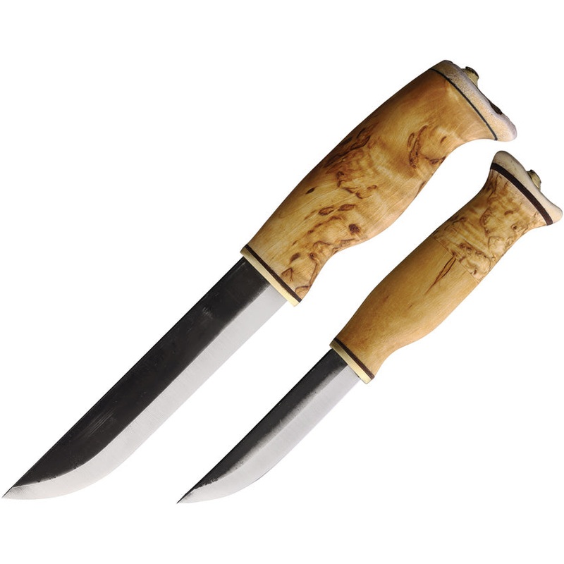 Wood Jewel Big Double Curly Birch Carbon Steel Fixed Blade Knife 2pc Set 23KI