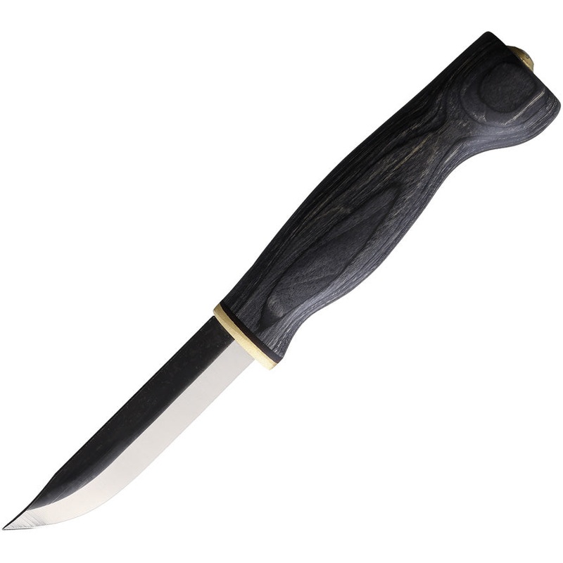 Wood Jewel Black Plywood Carbon Steel Fixed Blade Knife w/ Leather Sheath 23BK