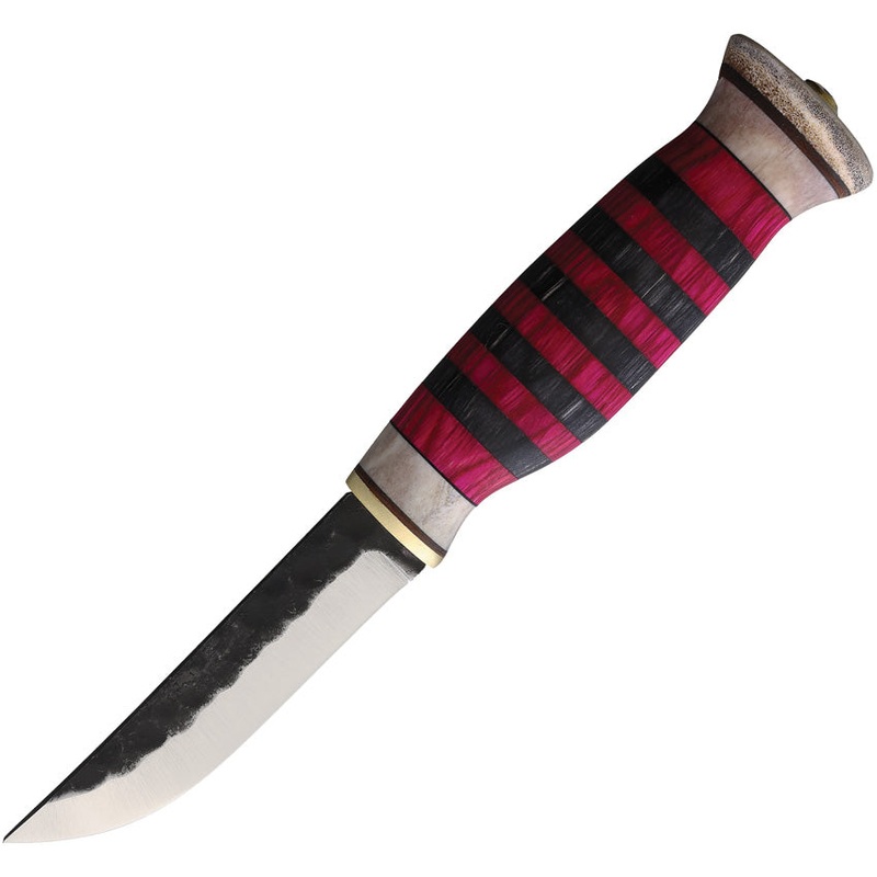 Wood Jewel Black & Red Plywood Carbon Steel Fixed Blade Knife w/ Sheath 23B12