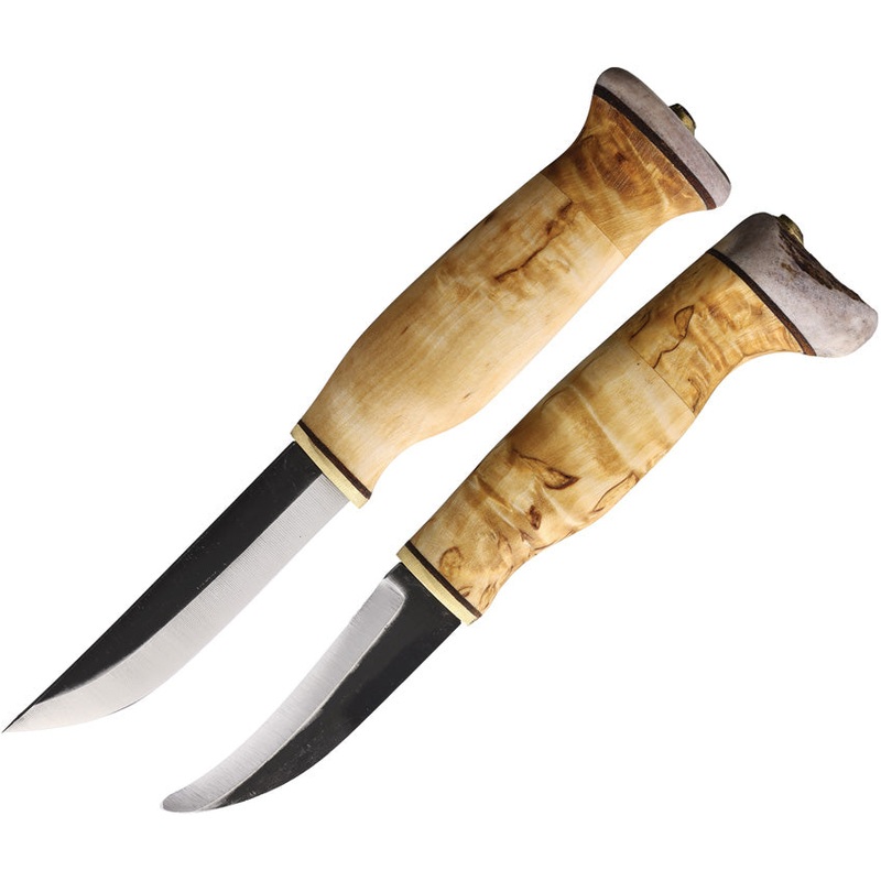 Wood Jewel Curly Birch Carbon Steel Fixed Blade Knife w/ Sheath 2pc set 23AVKS