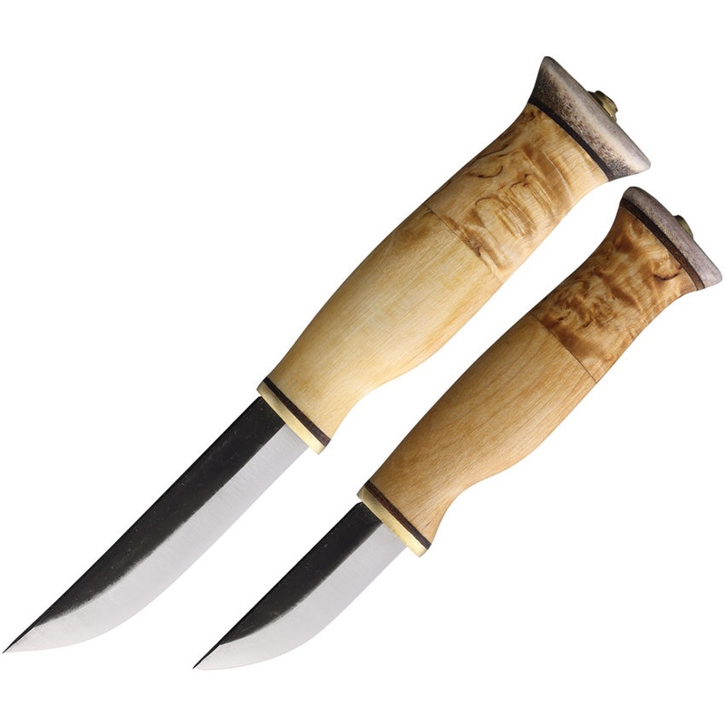 Wood Jewel Curly Birch Carbon Steel Fixed Blade Knife w/ Sheath 2pc set 23KVS