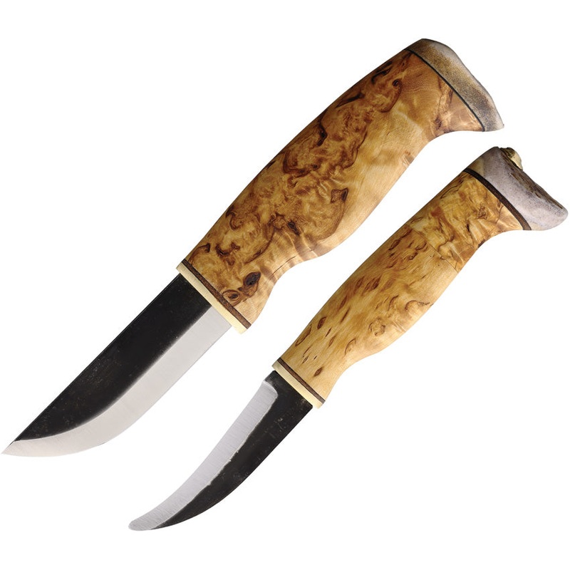 Wood Jewel Curly Birch Carbon Steel Fixed Blade Knife w/ Sheath 2pc set 23NA