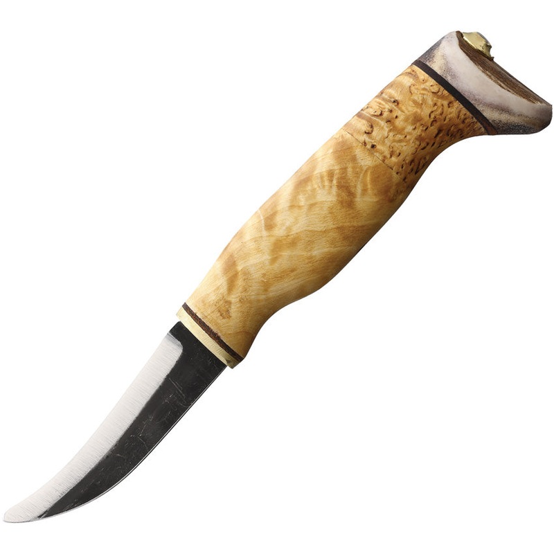 Wood Jewel Curly Birch Wood Carbon Steel Fixed Blade Knife w/ Belt Sheath 23AVS