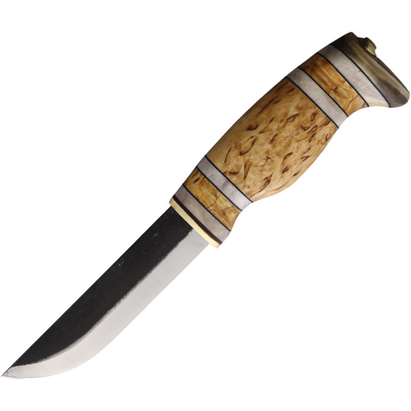 Wood Jewel Curly Birch Wood Carbon Steel Fixed Blade Knife w/ Belt Sheath 23TMR