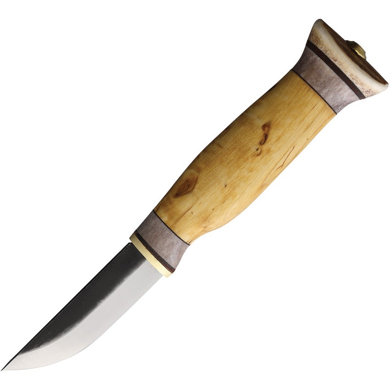 Wood Jewel Curly Birch Wood Carbon Steel Fixed Blade Knife w/ Belt Sheath 23V