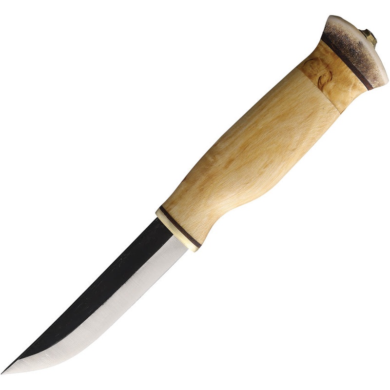 Wood Jewel Curly Birch Wood Carbon Steel Fixed Blade Knife w/ Belt Sheath 23VS