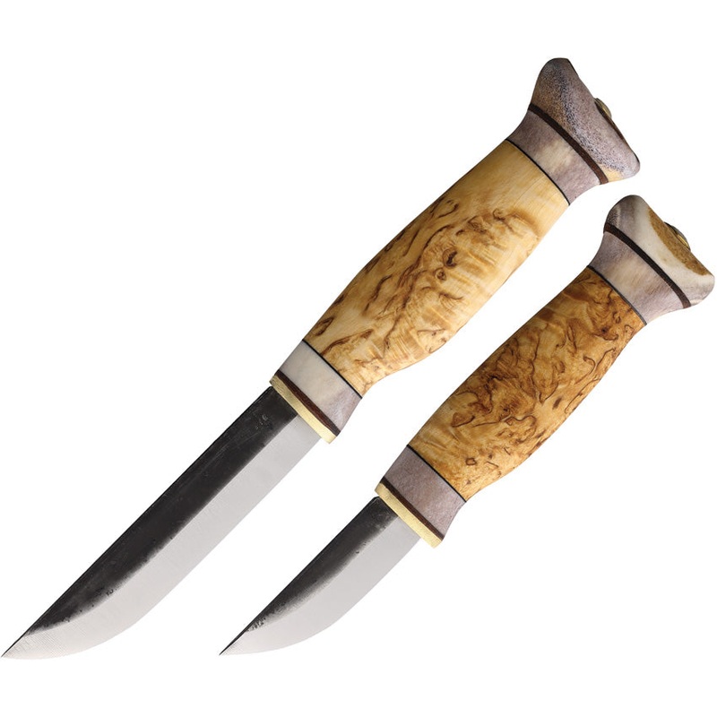 Wood Jewel Curly Birch Wood Carbon Steel Fixed Blade Knife w/ Sheath 2pc set 23K