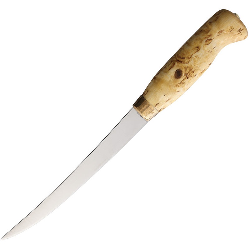 Wood Jewel Fillet Curly Birch Wood Stainless Fixed Blade Knife w/ Sheath 23F