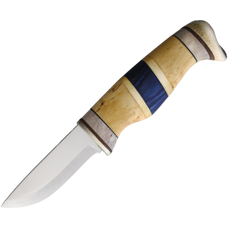 Wood Jewel Finland Curly Birch Carbon Steel Fixed Blade Knife w/ Sheath 23FIN
