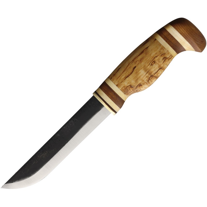 Wood Jewel Lappish Curly Birch Carbon Steel Fixed Blade Knife w/ Sheath 23EB
