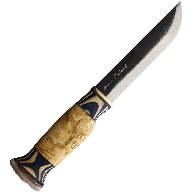 Wood Jewel Large Lion Blue & White Birch Carbon Steel Fixed Blade Knife 23LION13