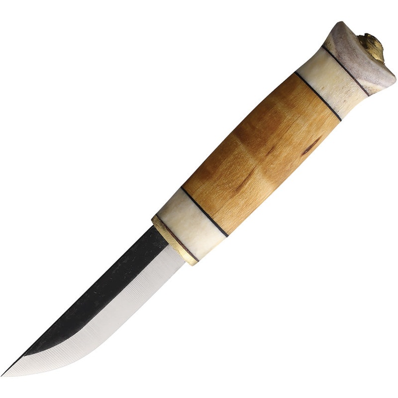 Wood Jewel Little Curly Birch Wood Carbon Steel Fixed Blade Knife w/ Sheath 23P
