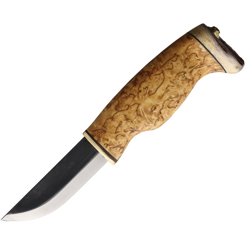 Wood Jewel Little Leuku Curly Birch Carbon Steel Fixed Blade Knife w/ Sheath 23N