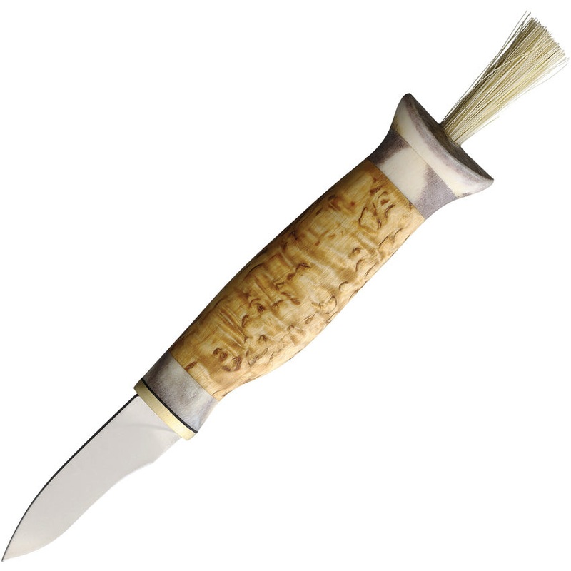 Wood Jewel Mushroom Curly Birch Wood Stainless Fixed Blade Knife w/ Sheath 92