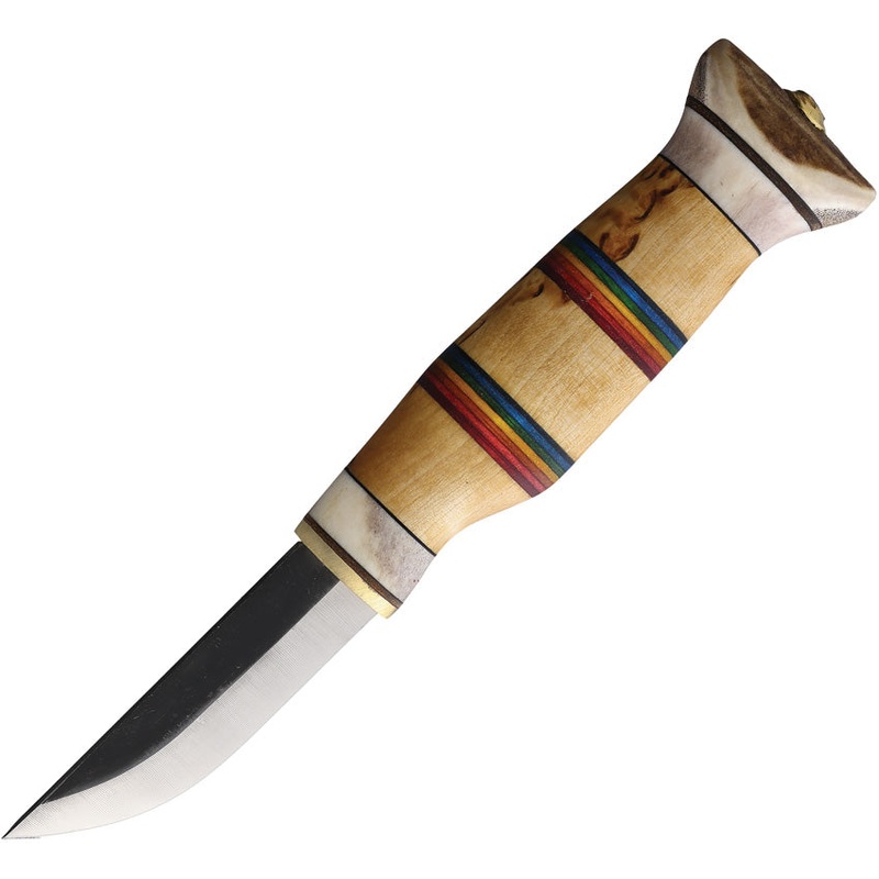 Wood Jewel Rainbow Plywood Curly Birch Wood Carbon Steel Fixed Blade Knife 223VK   - On Sale