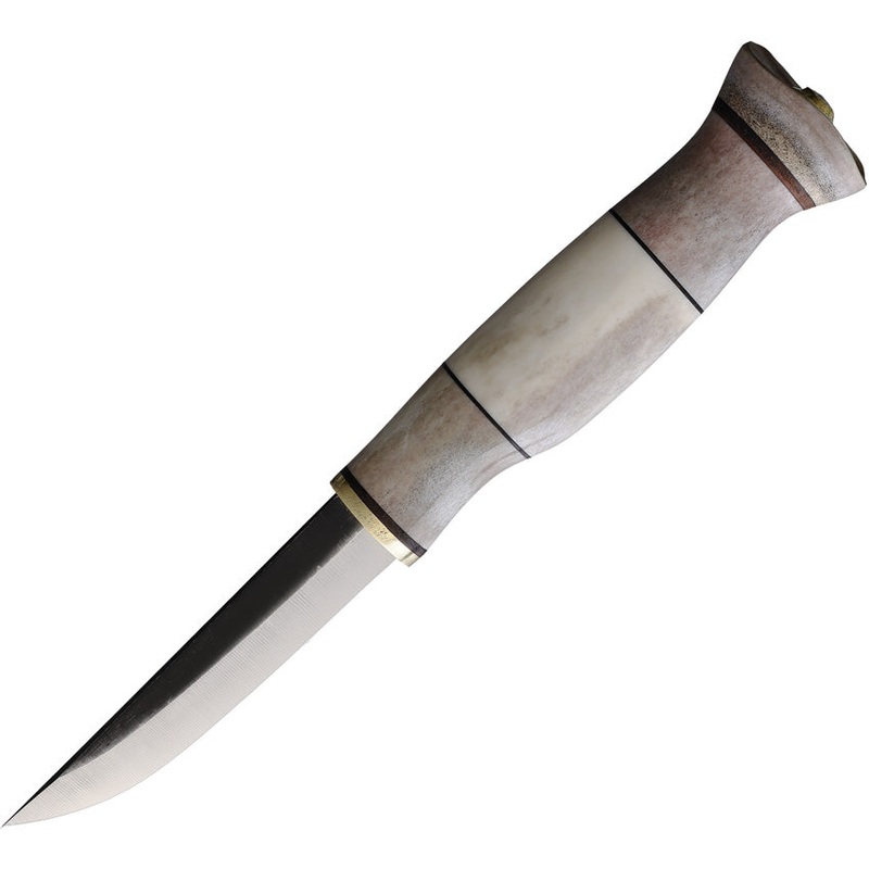 Wood Jewel Reindeer Horn Carbon Steel Fixed Blade Knife w/ Belt Sheath 23LUU