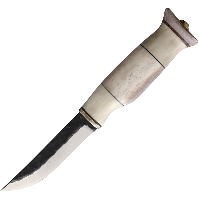 Wood Jewel Reindeer Horn Carbon Steel Fixed Blade Knife w/ Belt Sheath 23LUU95