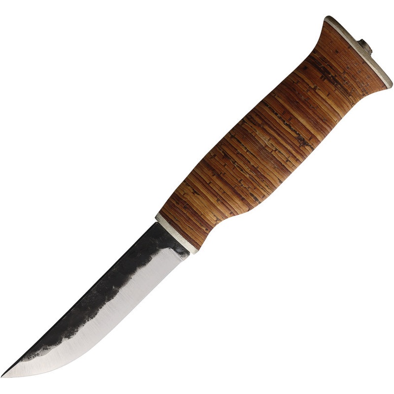 Wood Jewel Stacked Birch Bark Wood Carbon Steel Fixed Blade Knife w/ Sheath 23TP