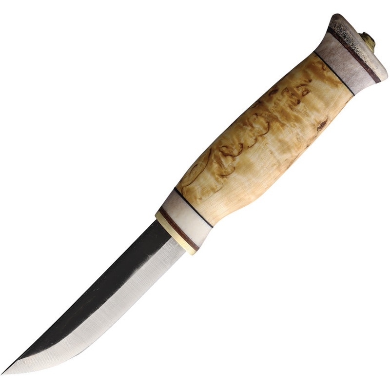 Wood Jewel Vuolu Curly Birch Wood Carbon Steel Fixed Blade Knife w/ Sheath 23VI