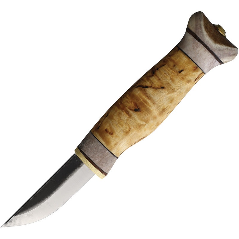 Wood Jewel Vuolu Curly Birch Wood Carbon Steel Fixed Blade Knife w/ Sheath 23VP