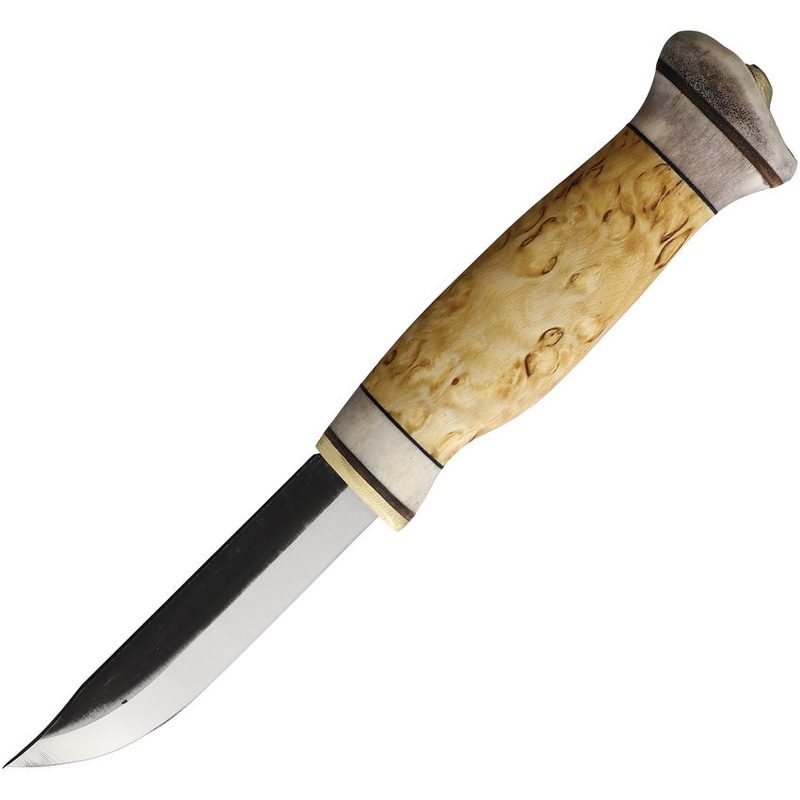 Wood Jewel Vuolu Curly Birch Wood Carbon Steel Fixed Blade Knife w/ Sheath 23VP8