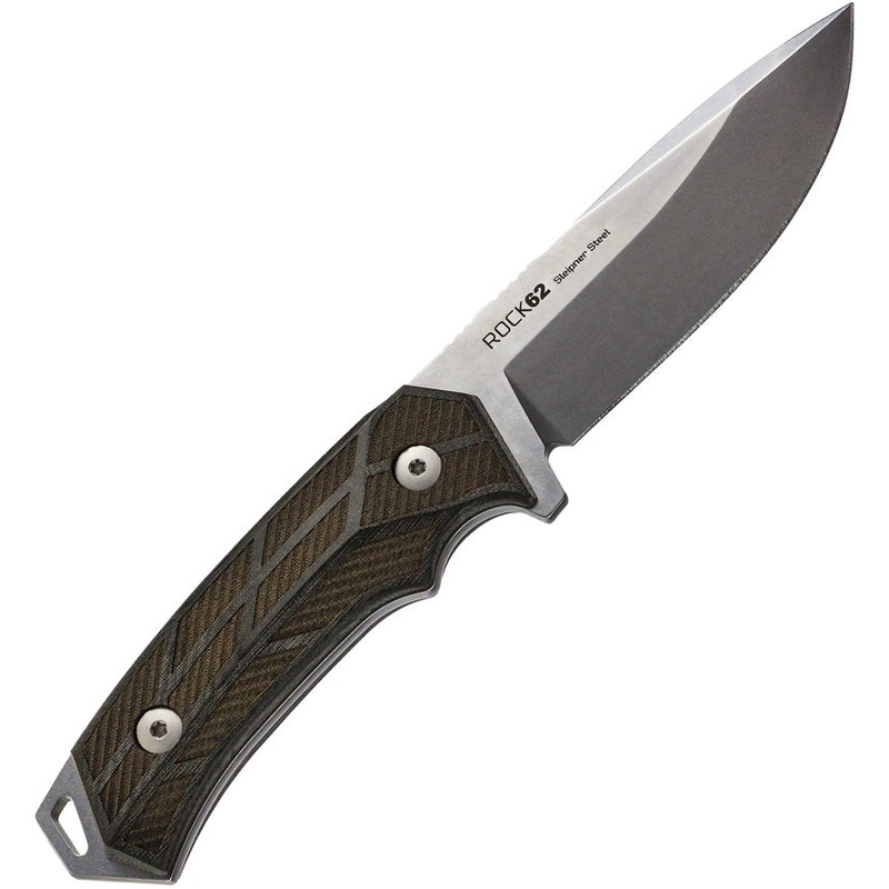 WOOX Rock 62 Black Sculpted Micarta Sleipner Fixed Blade Knife w/ Sheath K00106