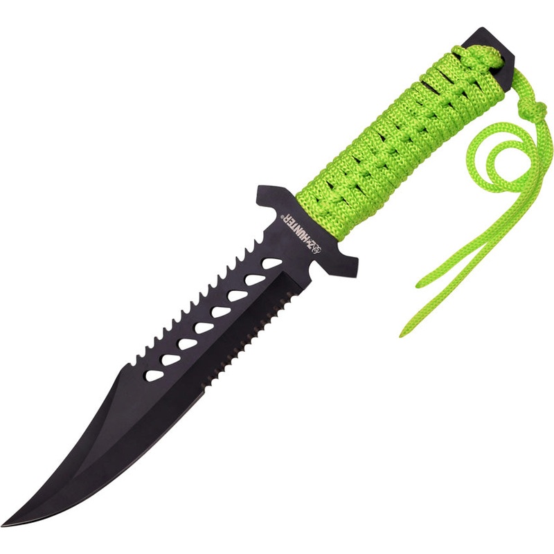 Z-Hunter Green Cord Wrapped Partially Serrated Stainless Fixed Blade Knife 103