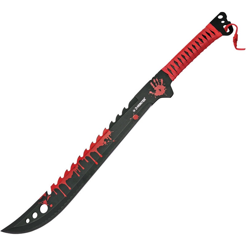 Z-Hunter Red Cord Wrapped Stainless Sawback Machete w/ Belt Sheath 124RD